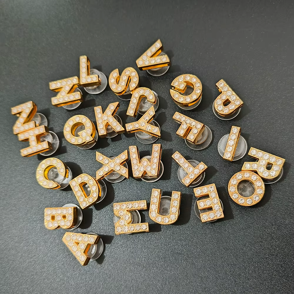 1-26Pcs Fashion Gold Letters Metal Shoe Charms Crystal Diamond Alloy Shoes Accessories Buckle Shoes Decoration