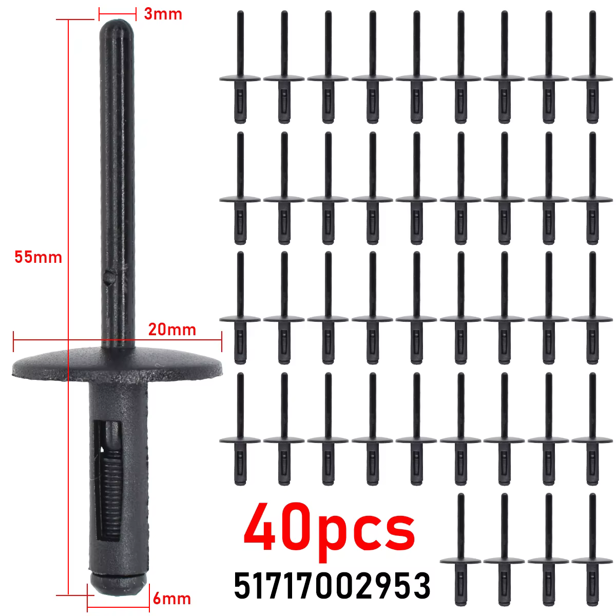 40pcs Car Bumper Clip Plastic Expansion Blind Rivets 6mm For BMW X1 E84 X3 E83 F25 X5 E53 E70 X6 E71 E72 7 Wheel Arches Fastener