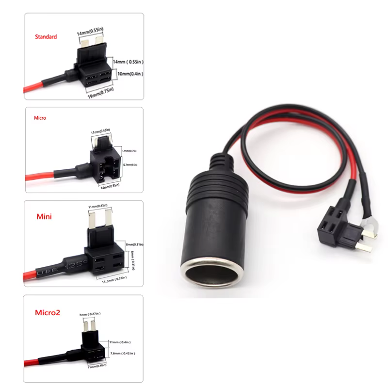 Standard Mini Micro Micro2 Pure Copper Car Cigarette Lighter Charger Cable Female Socket Plug Connector Adapter Cable Fuse