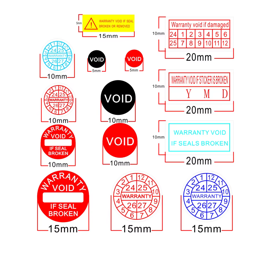 Universal Round 5/10/15mm Rectangle 20*10mm 100pcs Laptop/Ipad Warranty Sticker Destructive Fraigle Seal Label Date void sticker