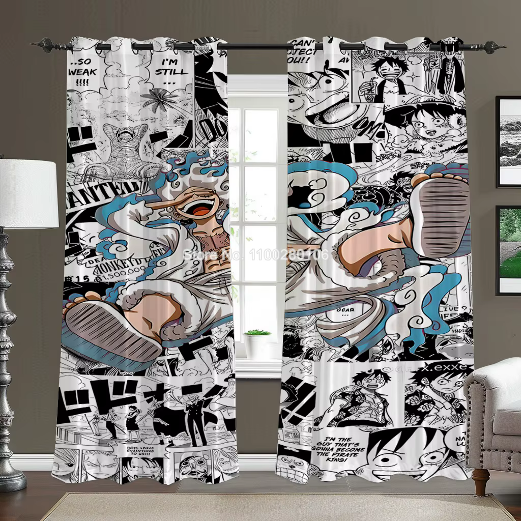 Cartoon Anime  Pannels  Nika Luffy Gear 5 Window Curtain Luffy Blackout Curtain for Children Birthday Gift