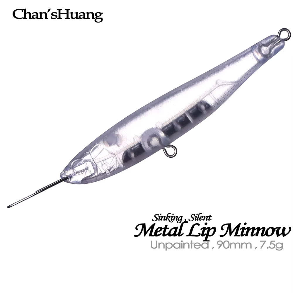 Chan’sHuang 10PCS Unpainted Blanks Bait 90mm 7.5g Silent Sinking Metal Lip Minnow DIY Artificial Fishing Lure