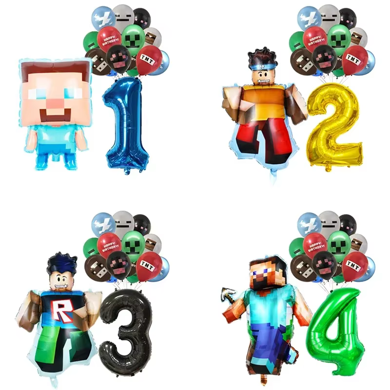 Anime Game Cartoon My World Theme Aluminum Foil Latex Balloon Set Birthday Background Decoration 1-9 Number Set Baby Bath Toy