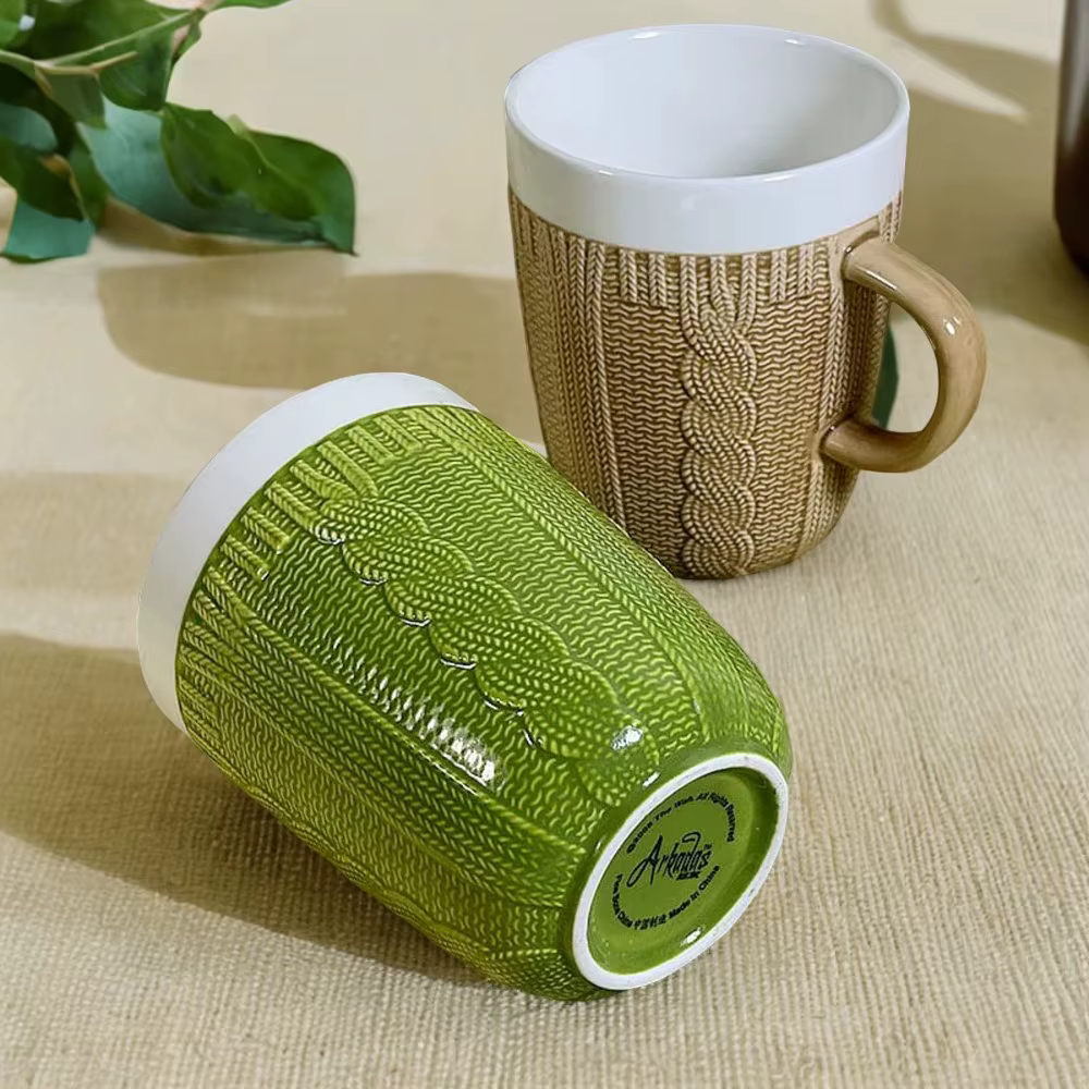 Stylish Ceramic Water Cup with Woven Ceramic Design, High Temperature Resistant Coffee Mug, Fresh Woolen Yarn Detailing Mug for 