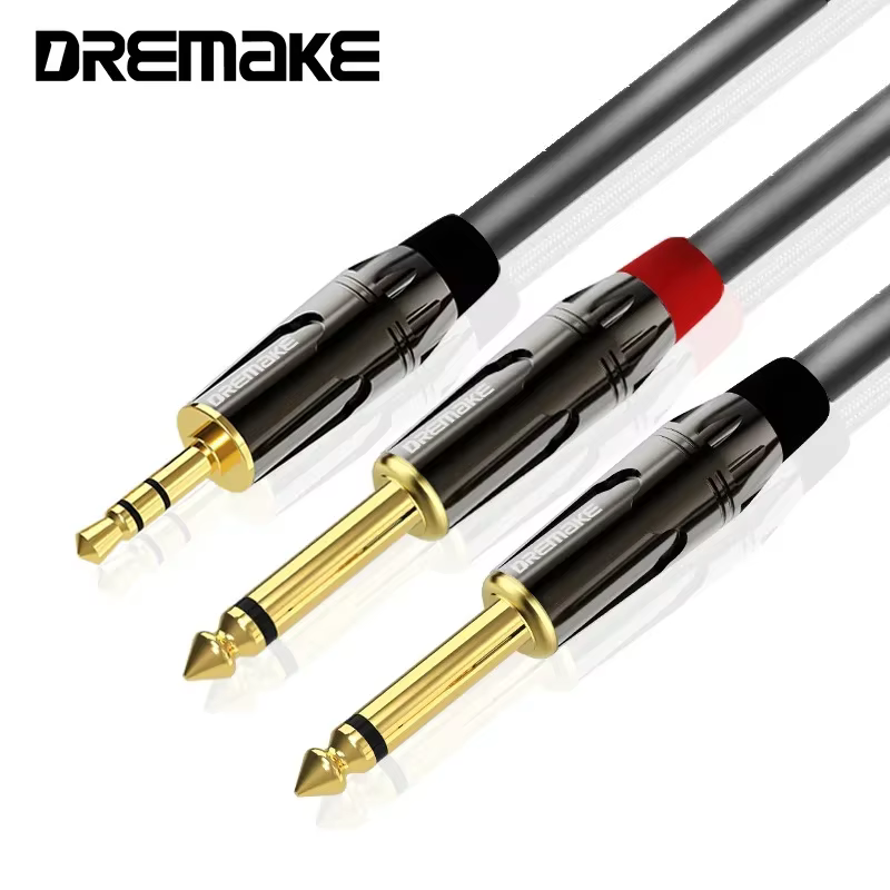 3.5mm To 2x6.35mm Stereo Audio Cable 1/8 TRS Male To 1/4 TS Male Cable for Amplifier Speaker Mixer Effect Phone TV Ipad Laptop