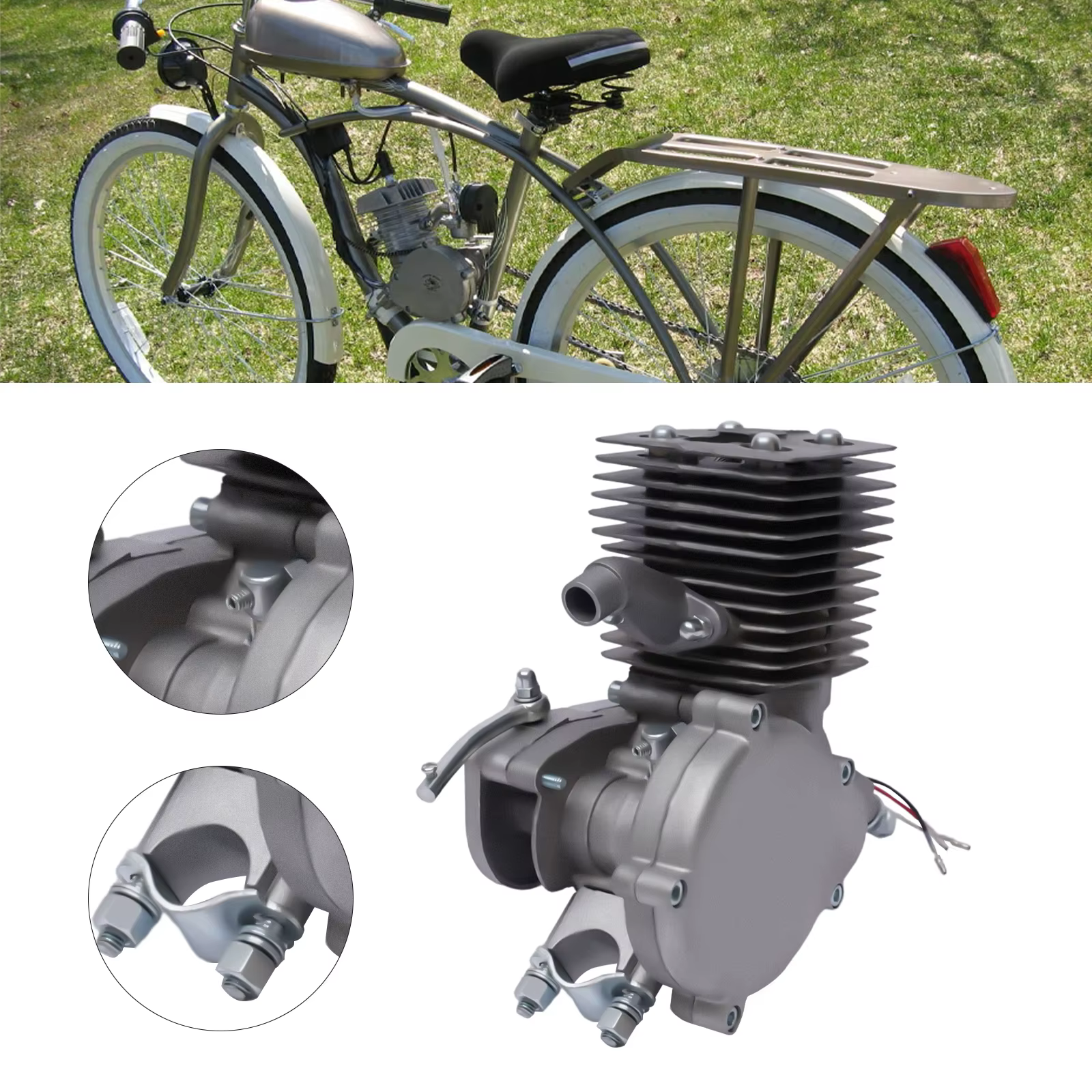 Full Set 100cc 2-Stroke Engine Motor for Motorized Bicycle Gasoline Bike Over 21 Inches Gas Petrol Bike Engine Powered Sliver