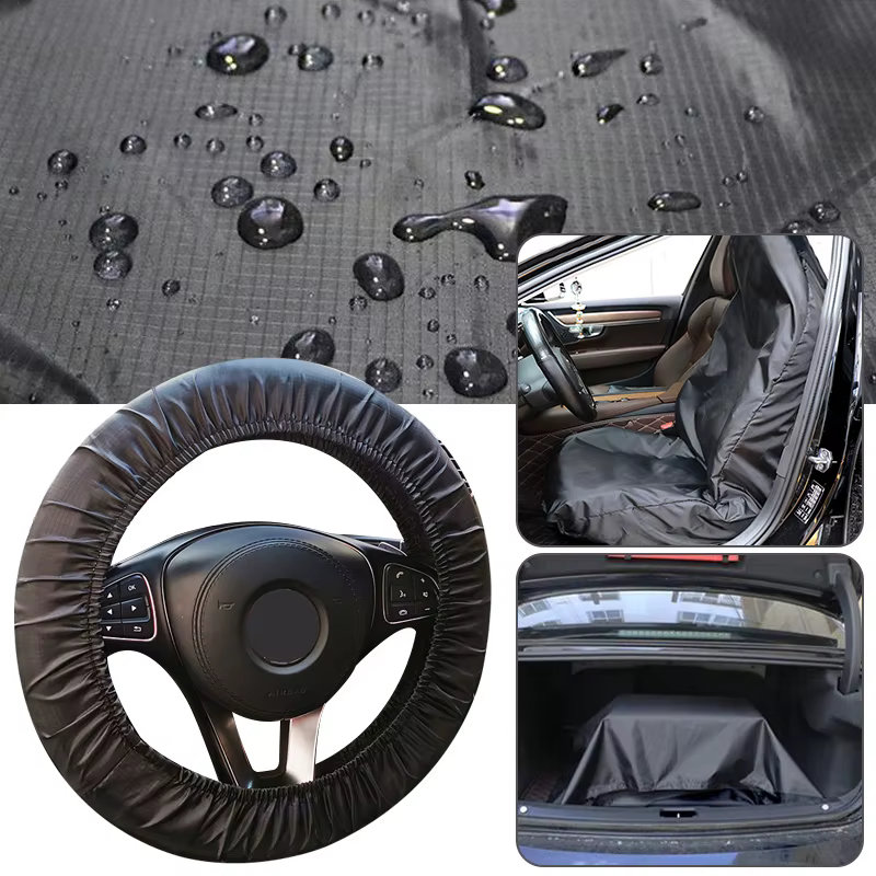Universal Black Car Seat Protector Waterproof Antifouling Steering Wheel Cover for Auto Repair/Cargo/Fishing Trunk Car Boot Mat