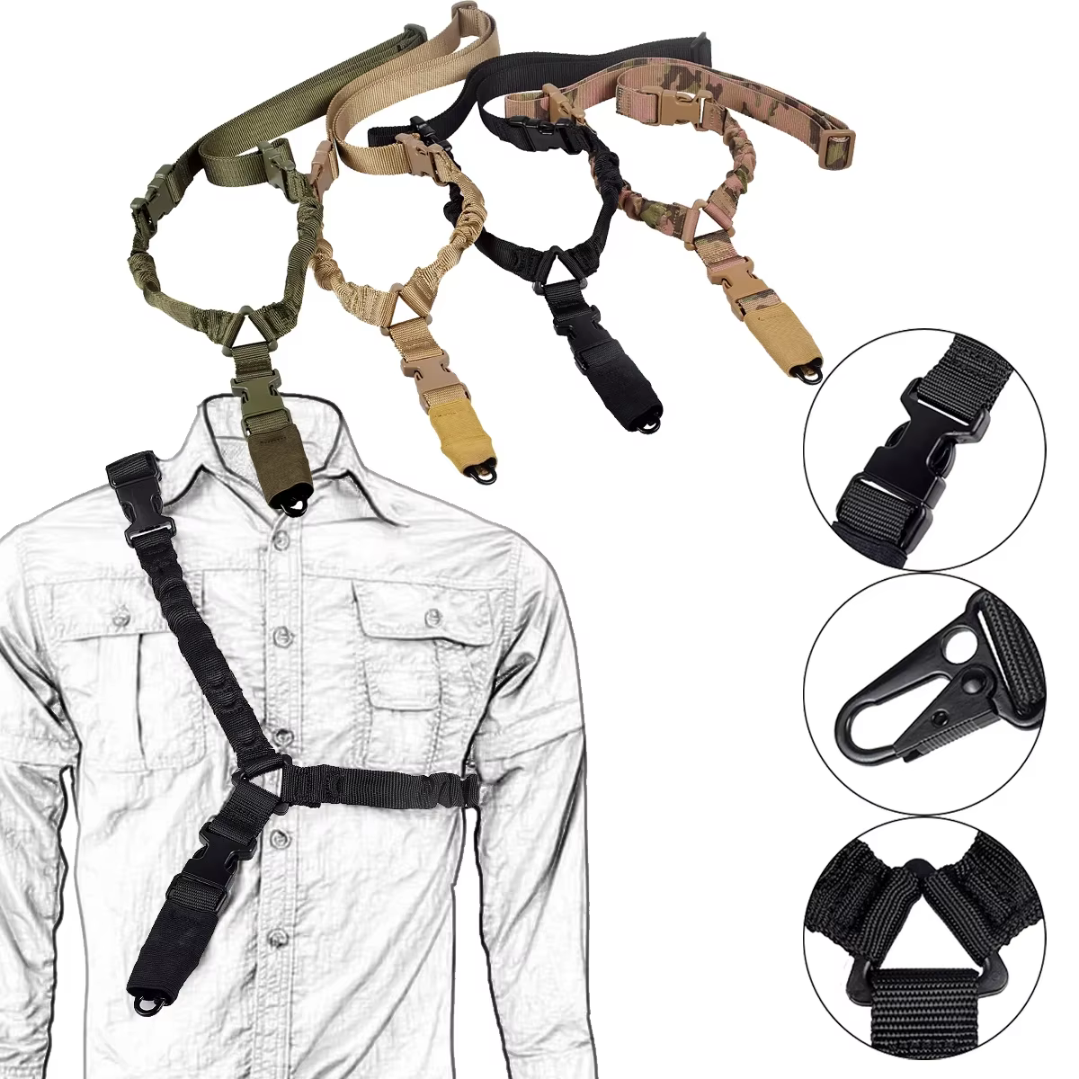 Outdoor Single Point Rifle Sling CS Tactical Gun Rope Diagonal Safety Rope Shoulder Strap Rifle Rope Belt with Metal Buckle