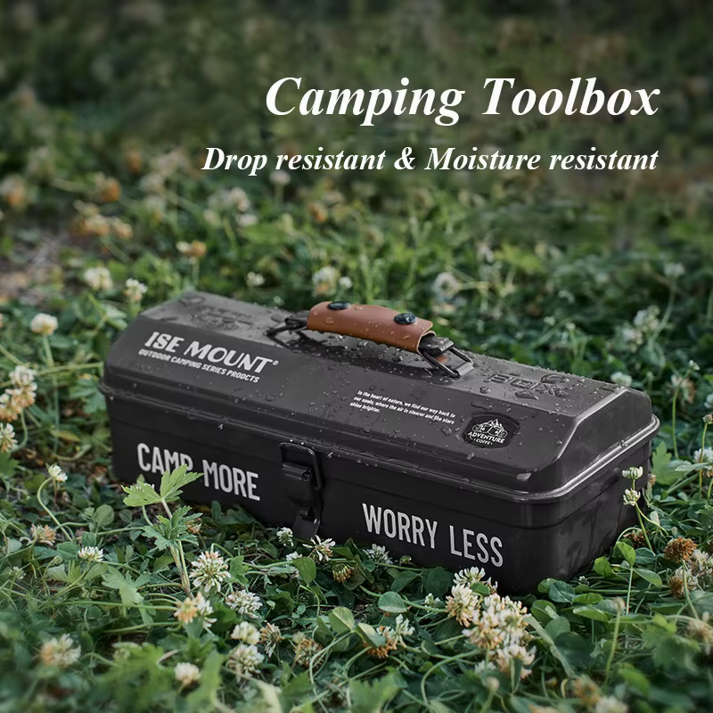 Outdoor Camping Toolbox with Stickers Miscellaneous Waterproof Storage Box Portable Handheld Metal Storage Box