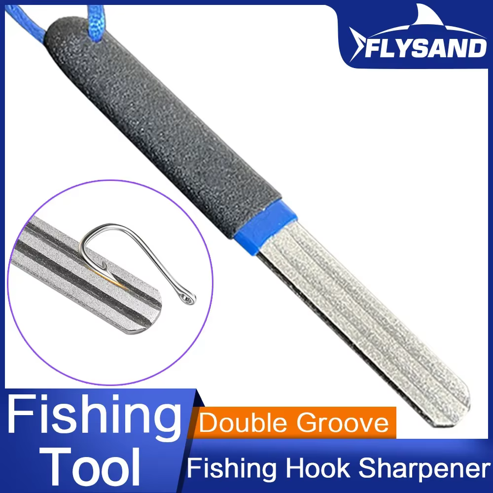 FLYSAND Portable Outdoor Double Groove Fishing Hook Sharpening Hone New Fishing Grinding Hook Sharpener Tool Fishing Accessories