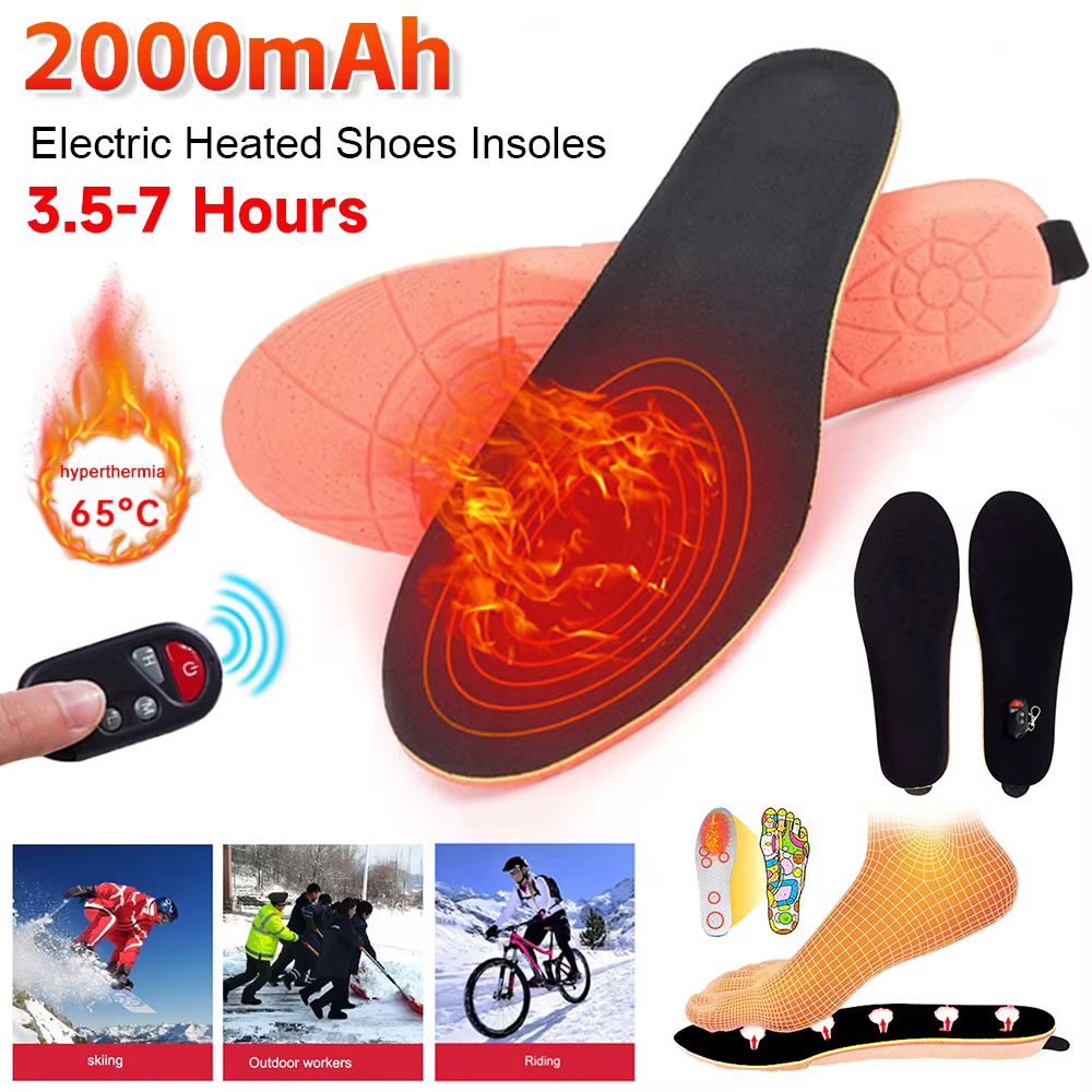 2000mAh Smart Insoles Heated USB Electric Foot Warming Pad Feet Warmer Pad Mat Winter Outdoor Sports Heating Insoles Winter Warm