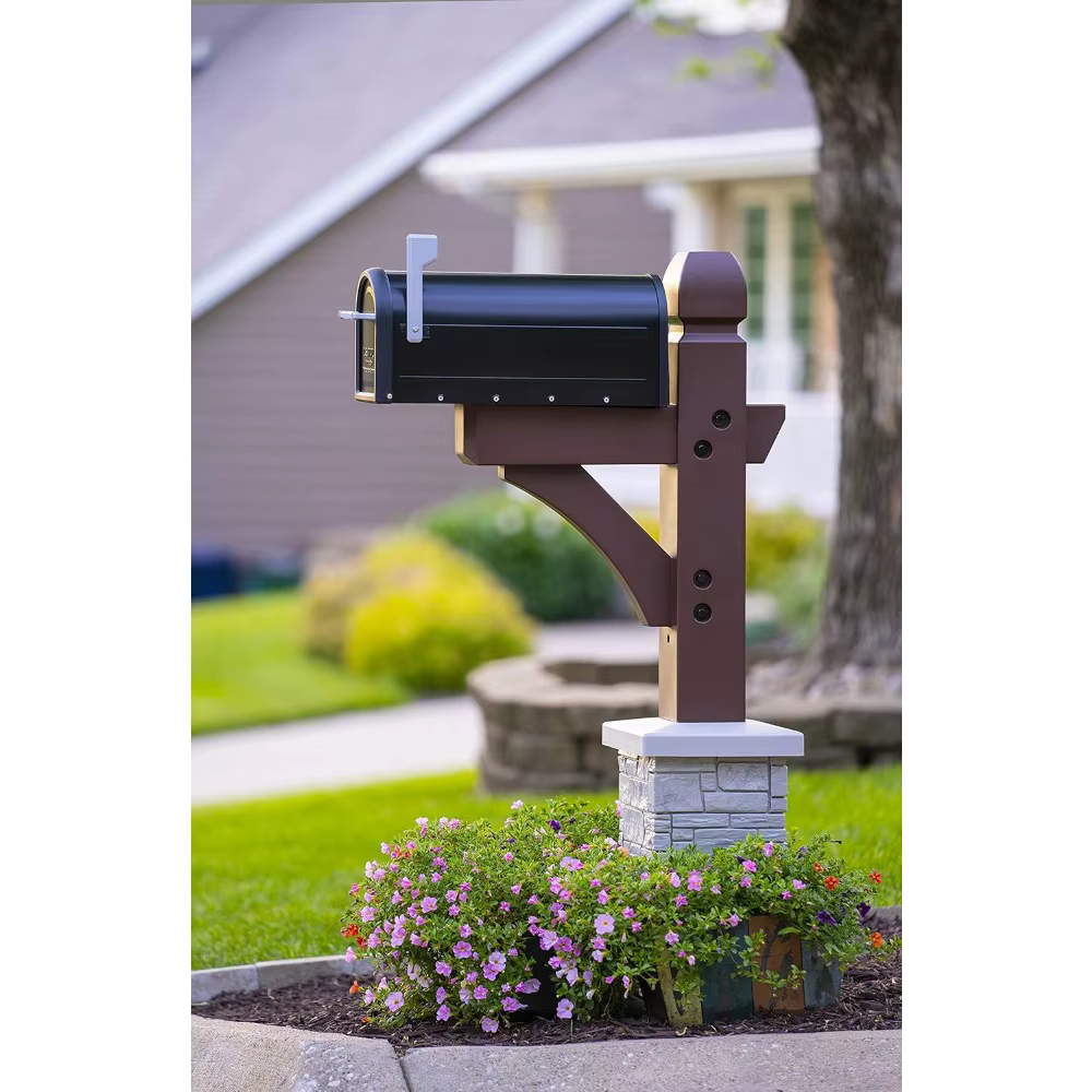Premium Mailbox Post Set Cross-Arm Classic Coffee