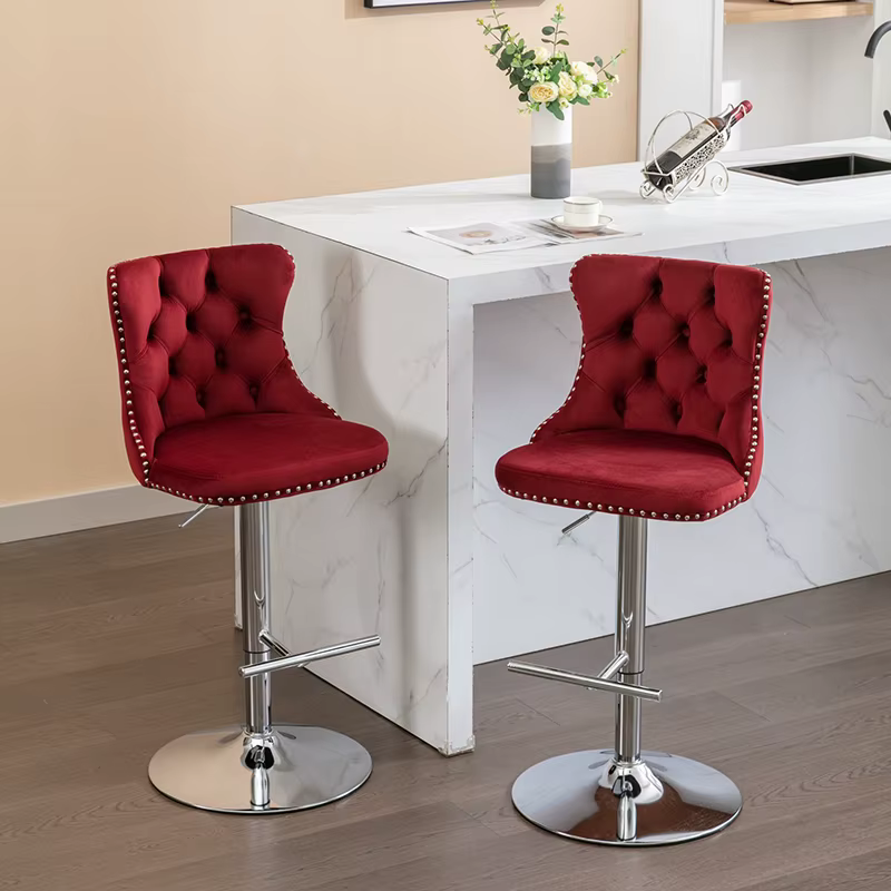 Swivel Velvet Barstools Adjusatble Seat Height from 25-33 Inch, Chrome base Bar Stools with Backs Comfortable Tufted for Home Pu