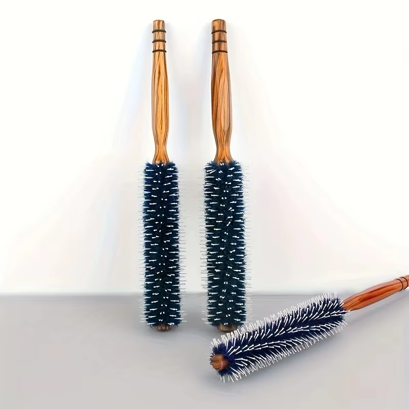 3 Sizes Anti Static Wood Natural Boar Bristle Hair Round Brush Hairdresser Styling Tools Teasing Brush For Hair Curly Comb Hair