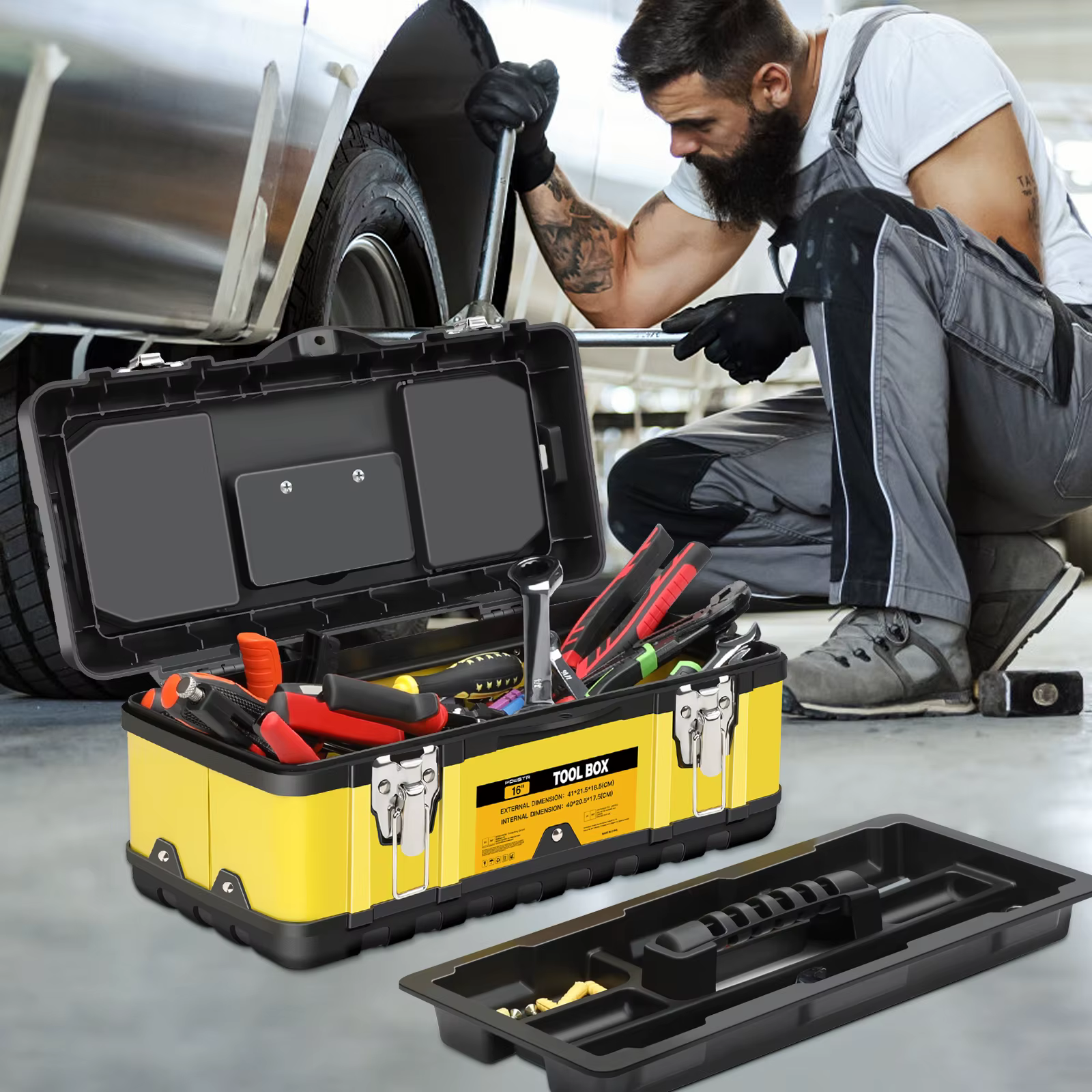 AIRAJ Tool Box Stainless Steel Toolbox Suitcase 2-Layer Tools Storage Box Empty Large Tool Case Metal Portable Hardware Tools