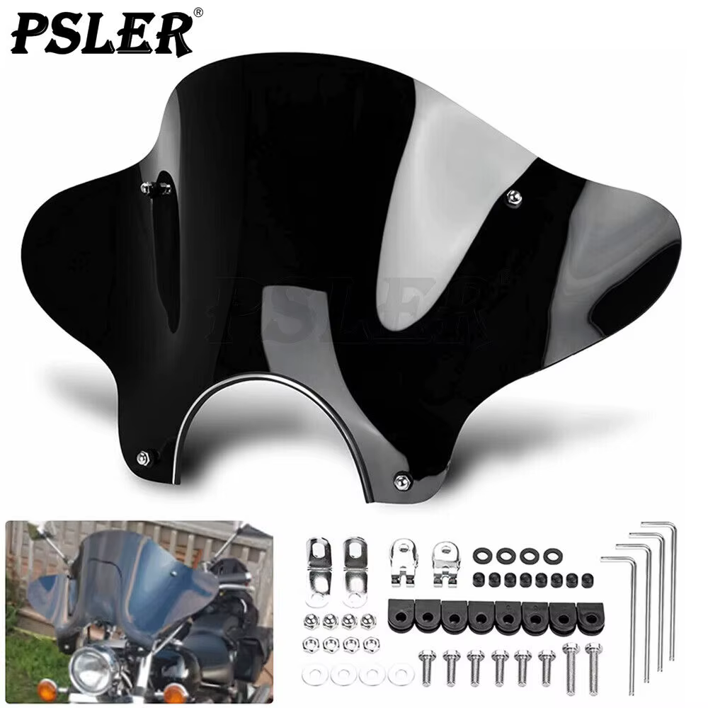 Motorcycle Cruiser Windshield Windscreen with Mounting Kit For Suzuki Honda BMW VTR XV V-STAR Rebel Shadow Goldwing VN 500 750
