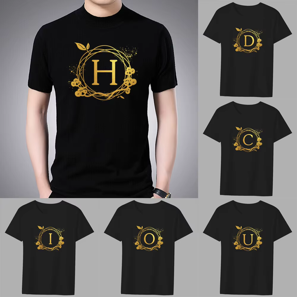 Men's T-shirt Basic Print Short Sleeve Anime Top Wreath Lettern Series Casual Black O-neck Youth Commuter Comfortable Shirt