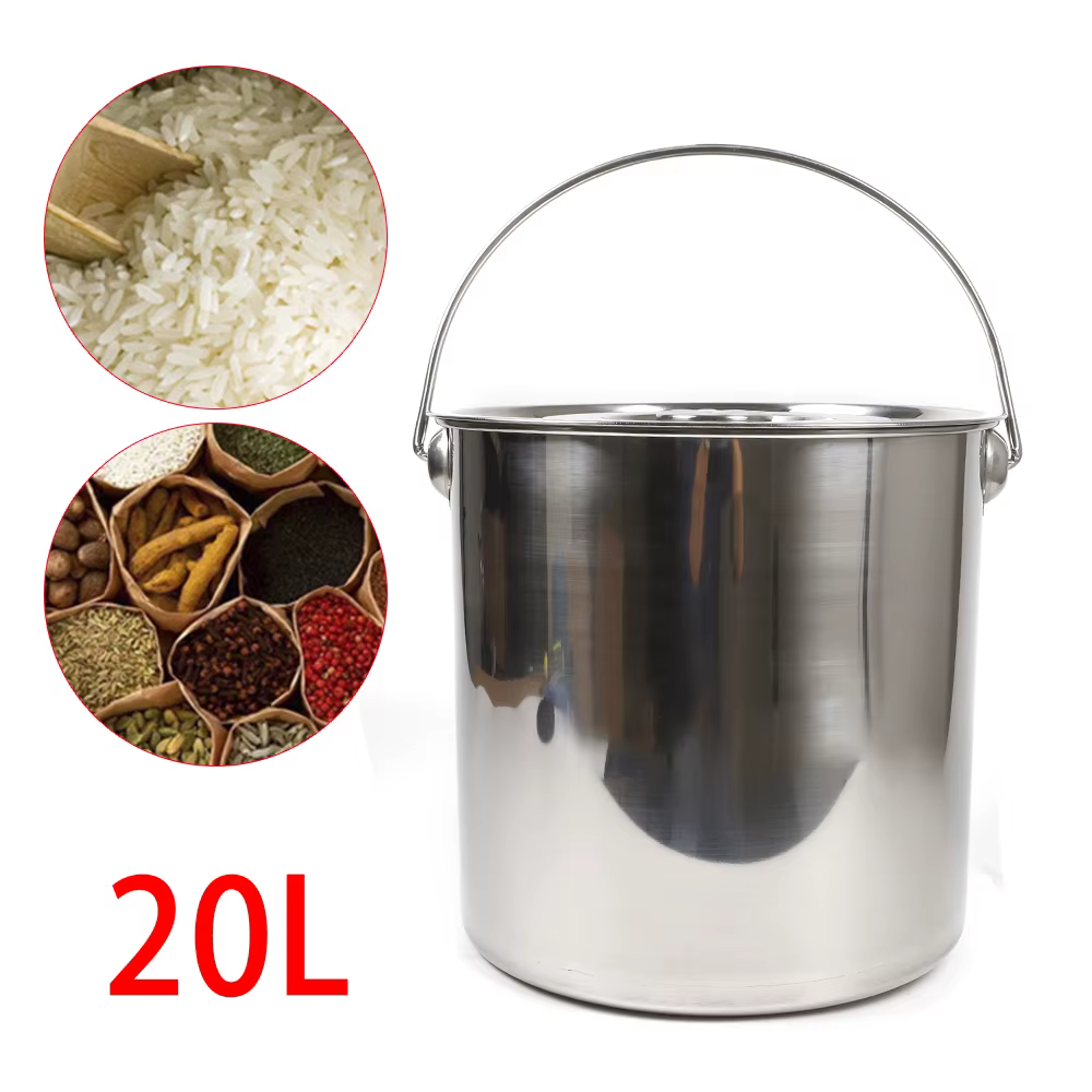 Food Bucket Milk Jug Stainless Steel Bucket Kitchen Storage Bucket Feeding Bucket Water Bucket with Lid 20L