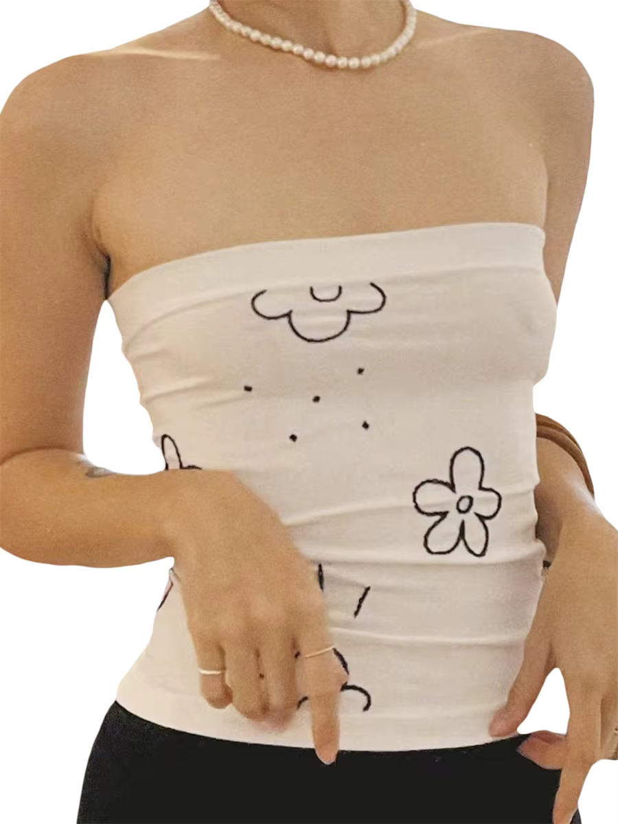 Women Vest Tops Sleeveless Wrap-Chest Floral Casual Party Street Summer Short Shirt