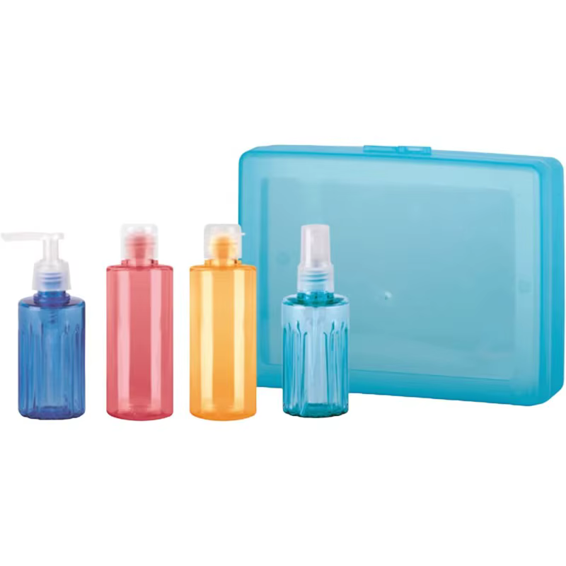 EURASIA Tent 4 Pieces Travel Set, Plastic Case with 4 Boats for Liquids with Different Heads, 18,3x11,9x4,8 cm