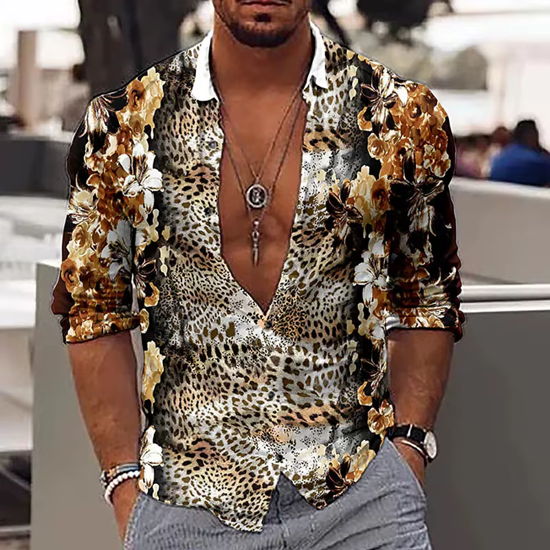 Fashion Leopard Men's Shirt Tops Sapphire Purple Gray Casual Outdoor Spring Summer High Quality Material Plus Size
