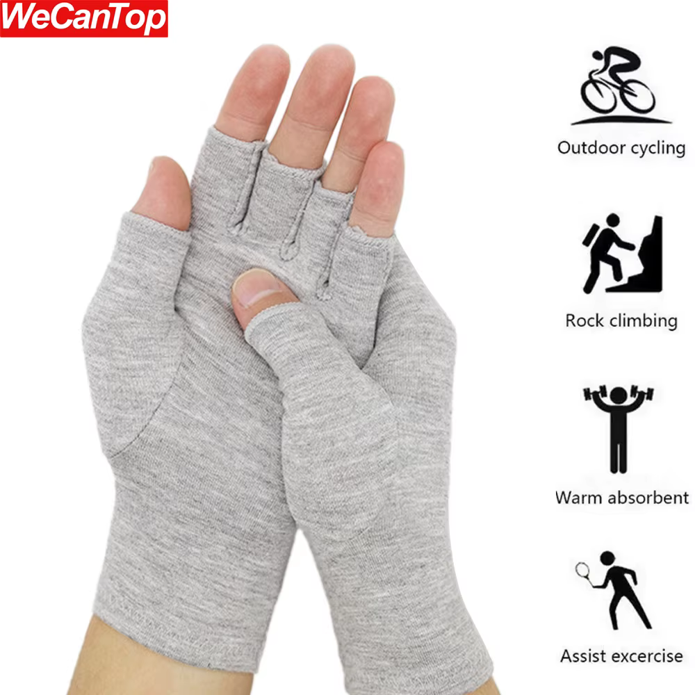 1Pair Premium Bamboo Gloves, Compres Bamboo Arthritis Gloves,Compres Gloves for Women Men,Fingerless Design, Breathable Fabric
