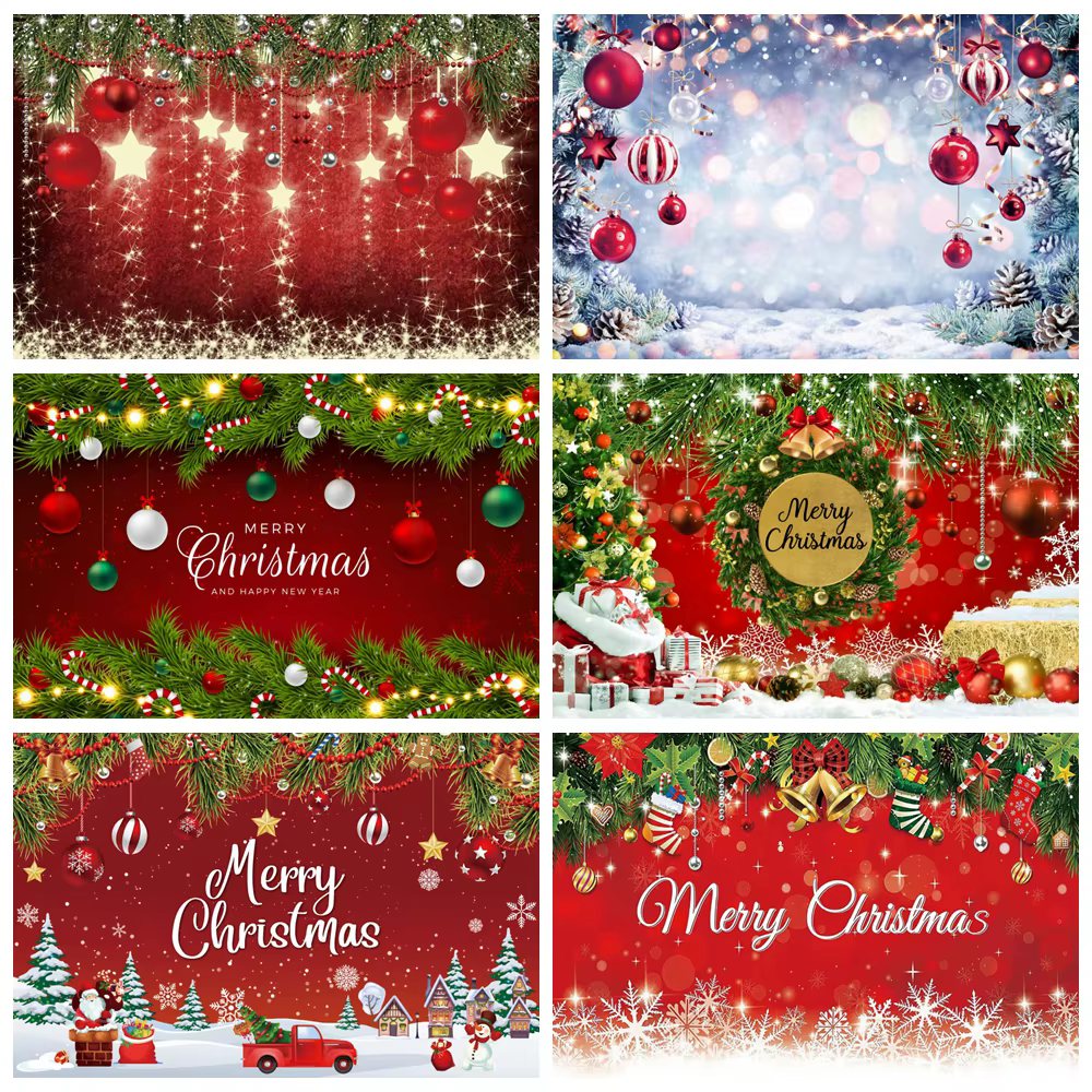 Merry Christmas Backdrop Winter Snowflake Shining Bokeh Glitter Star New Year Red Xmas Ball Kids Portrait Photography Background