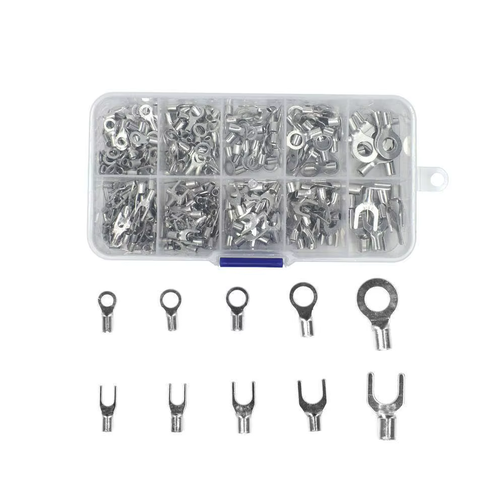 200/320Pcs 10 in 1 Terminals Non-Insulated Ring Fork U-Type Brass Terminals Assortment Kit Cable Wire Connector Crimp Spade