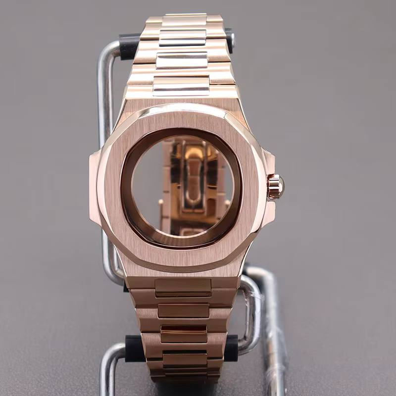 Rose Gold 40mm Watch Case Parts WatchBand For Modified Nautilus Seiko NH34 NH35 NH36 NH38 Movement 30.8mm Sapphire Crystal Glass
