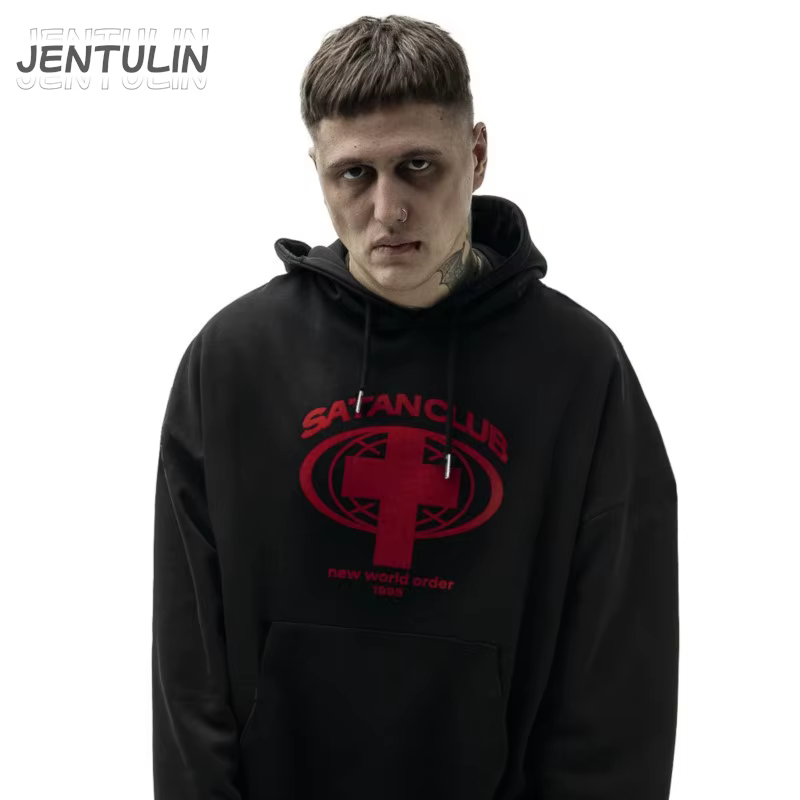 Harajuku Oversized Streetwear Pullover Men's Hoodies Satan Club Graphic Print Hooded Sweatshirts Hip Hop Aesthetic Tops Goth Y2k