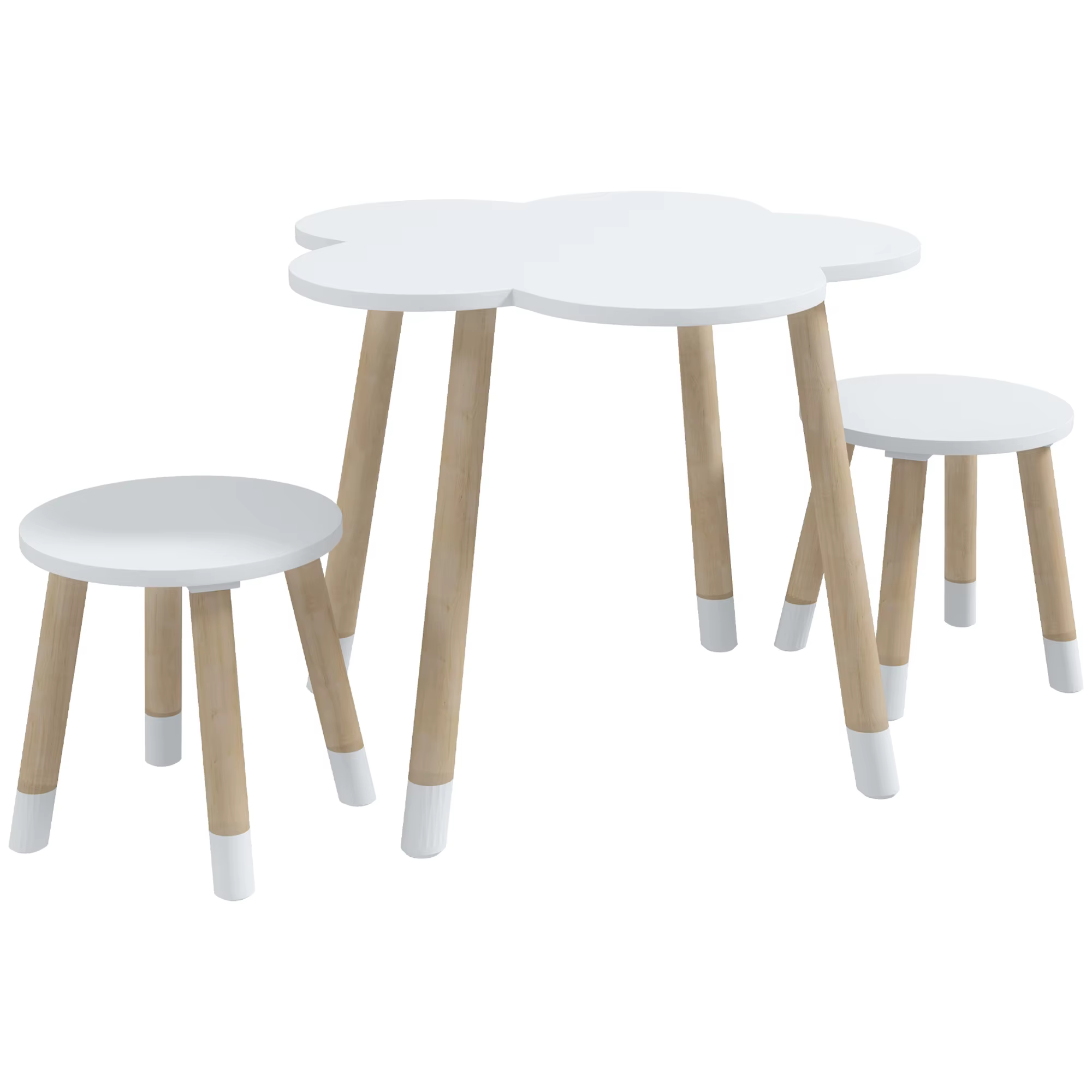ZONEKIZ table set and 2 children's chairs table with chairs for children 2-5 years old with flower table Ø 59x50 cm and chairs Ø 28x26 cm for bedroom living room white and Natural