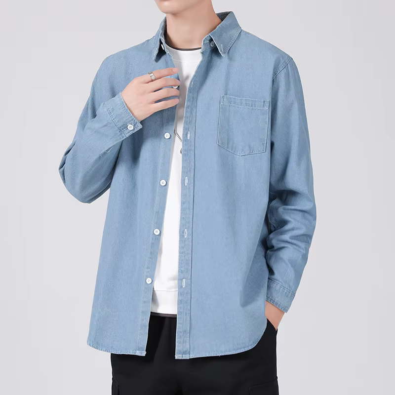 Trend In Vintage Washing Casual Denim Shirt Loose-Fit-Sim-Daily Blue-Bean Blue Jacket BL1525