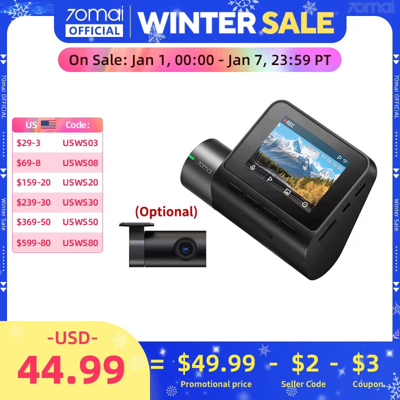 70mai Dash Cam A200 2'' LCD Screen 70mai A200 Car DVR1080P Auto Recorder 24H Parking Support 130° FOV Dual-channel Record