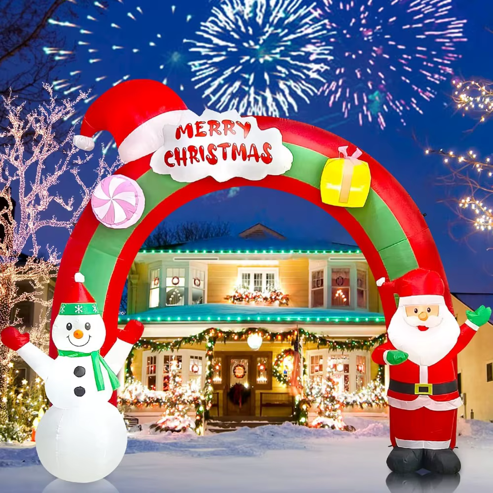 9 FT Christmas Inflatable Santa Claus Snowman Rainbow Archway Decorations with Build-in LEDs