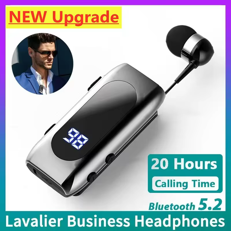 Lavalier Business Bluetooth 5.2 Headphone Talk/Music Time 20 Hours LED Digital Stereo Headset Noice Cancelling Wireless Earphone