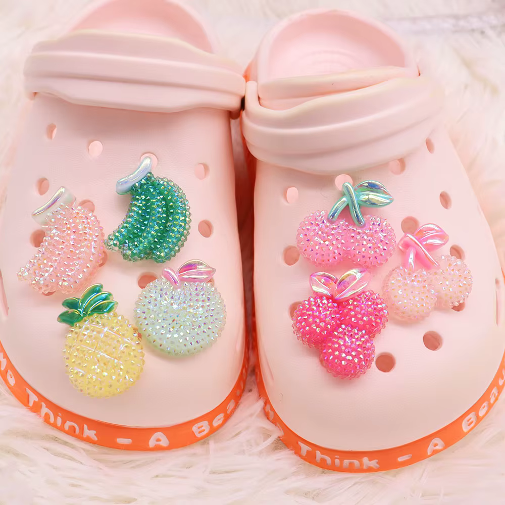 1pcs Resin Shiny Fruit Banana Cherry Shoe Decorations Garden Shoes Accessories Fit Kids Charms Party Presents