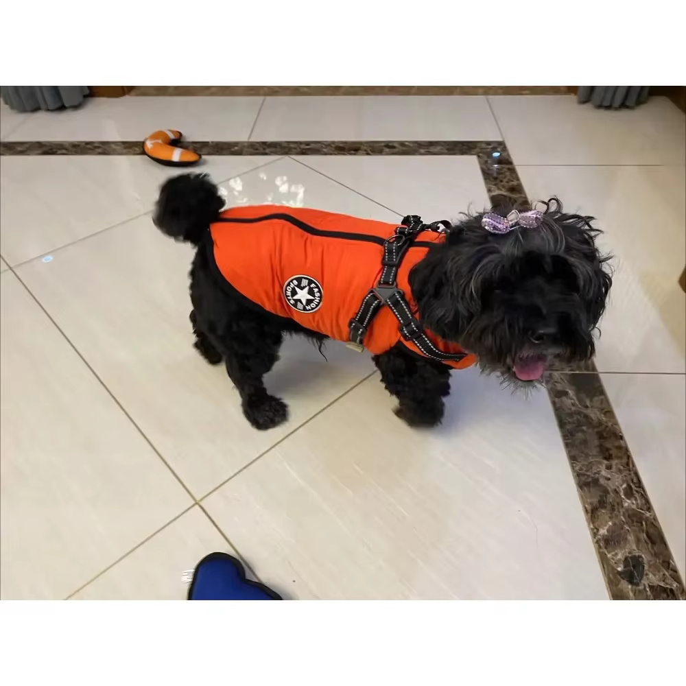 Orange Waterproof Warm Dog Jacket Vest Pet Clothing Winter Dog Clothes with Harness Pet Costume for Small Large Chihuahua