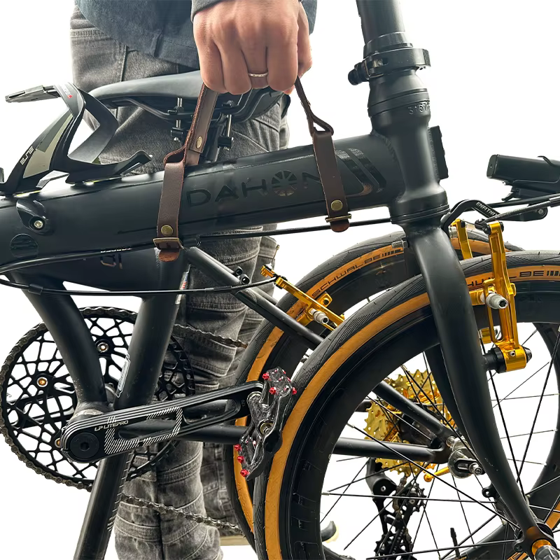 Folding Bike Leather Handle For Brompton Carry With Frame Tape Filter Portable Vintage Leather Durable Handlebar