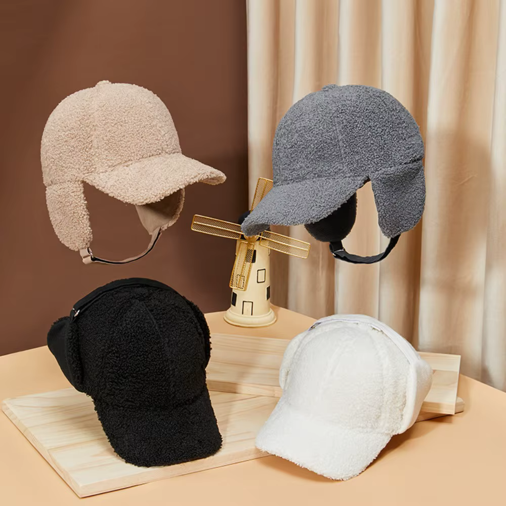 New winter lamb fleece thickened baseball cap men and women luxury simple trend outdoor windproof ear protection warm peaked hat