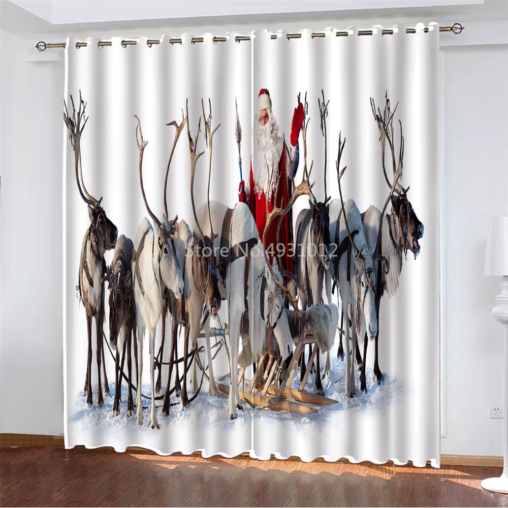 Christmas Tree Santa Claus Window Curtains Kitchen Bedroom Fabric Drapes Curtain Home Draperies Curtains for Living Room