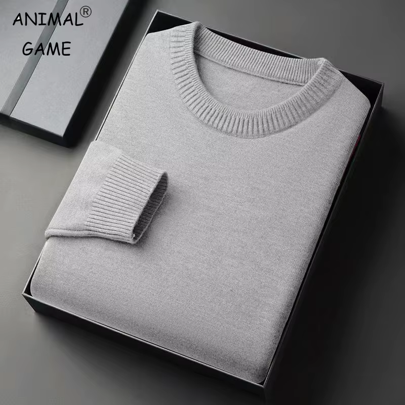 Mens CrewNeck Pullover Sweater Long Sleeve Knitted Sweaters Vintage Lightweight Sweatshirts Soild Color Casual Jacket Coats
