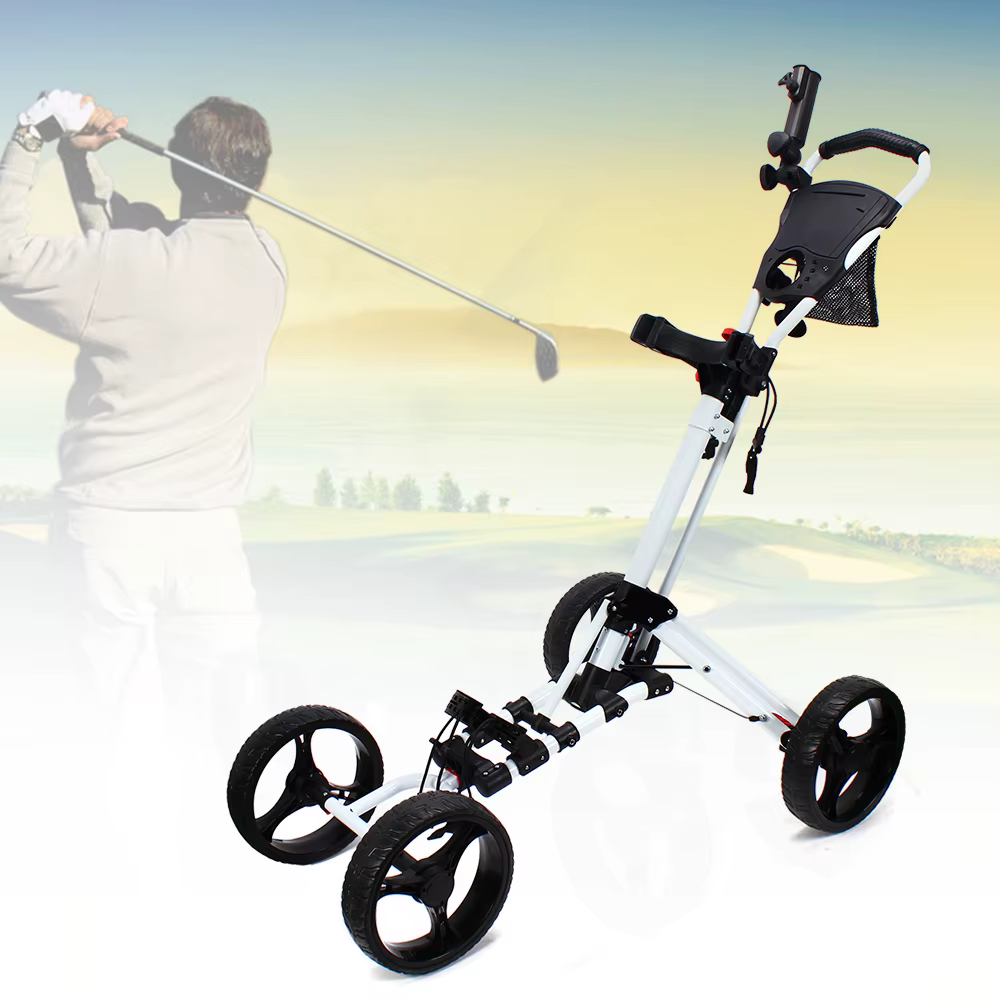 Folding Push-Pull Golf Cart with Foot Brake, Scoreboard, Built-in Umbrella Holder, Foldable Cart, 4 Wheels