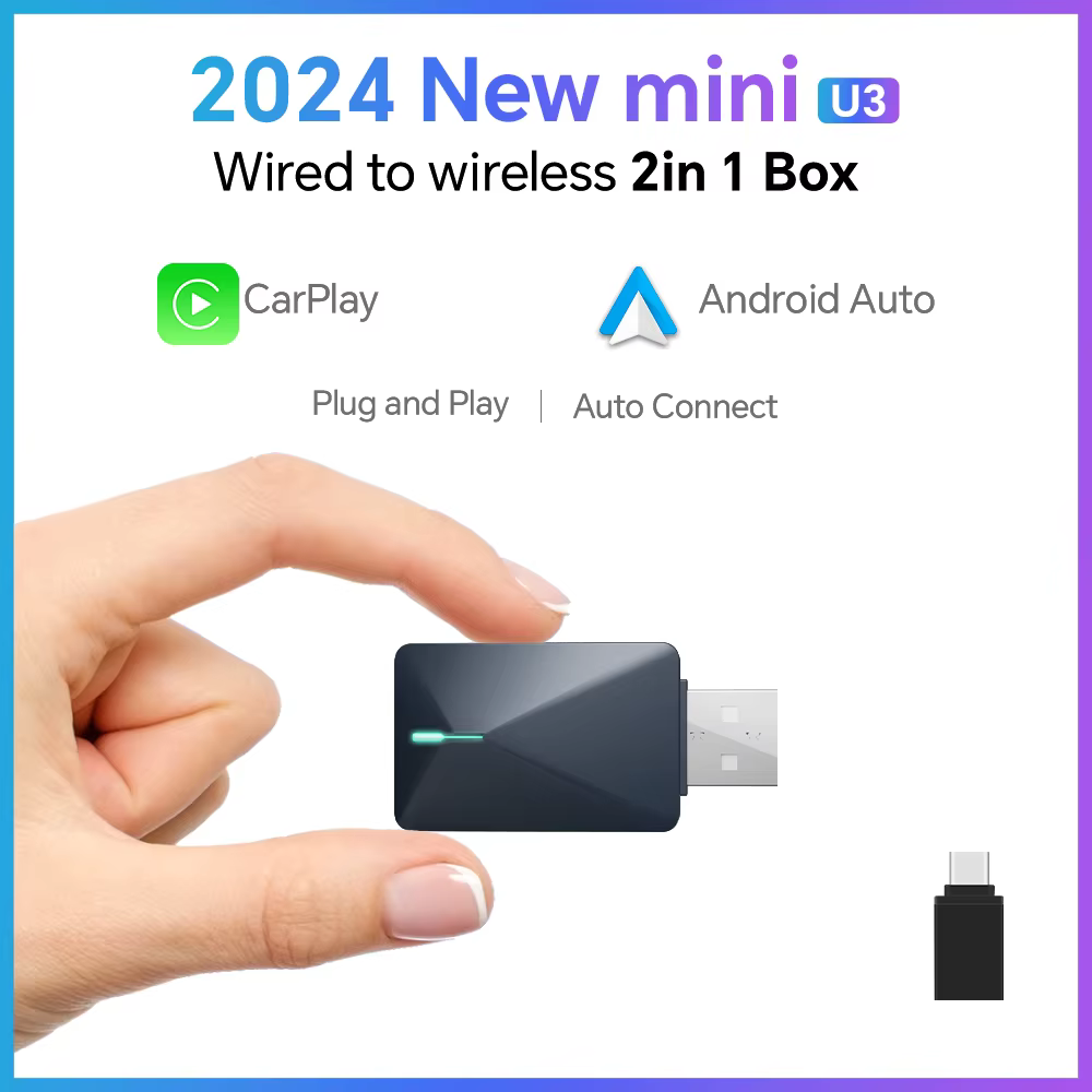 BYLITU New 2in1 MINI U3 Wireless CarPlay Android Car Wireless Adapter Smart Mini Box Plug and Play WiFi Fast Connection with USB
