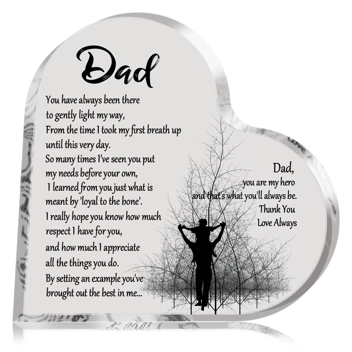 1PC Heart Shape Acrylic Plaque for Dad Birthday Father's Day Thankful Quote Blessed Wish Memorial Keepsake Gift Thank you Dad