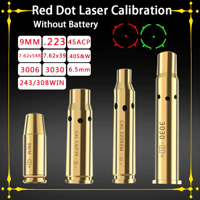 Tactical 9mm .223 45ACP 7.62 Caliber Red Dot Laser Calibration Sight Brass Bullet for Sniper Rifle Pistol Shotgun Airsoft Aiming