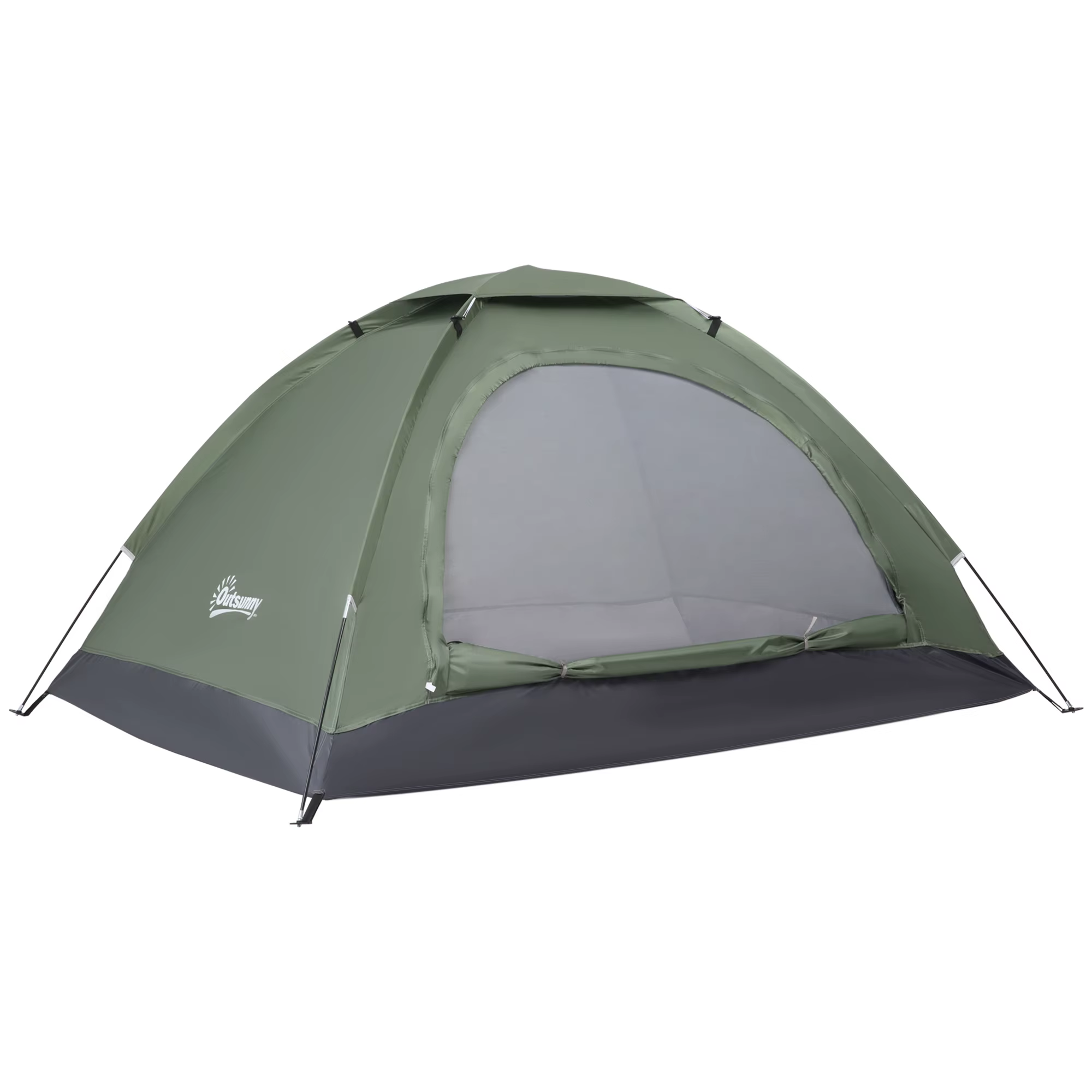 Outsunny Camping tent for 2 people folding Camping tent with 2 mesh windows pocket carrying bag and fiberglass frame 206x152x110 cm Green