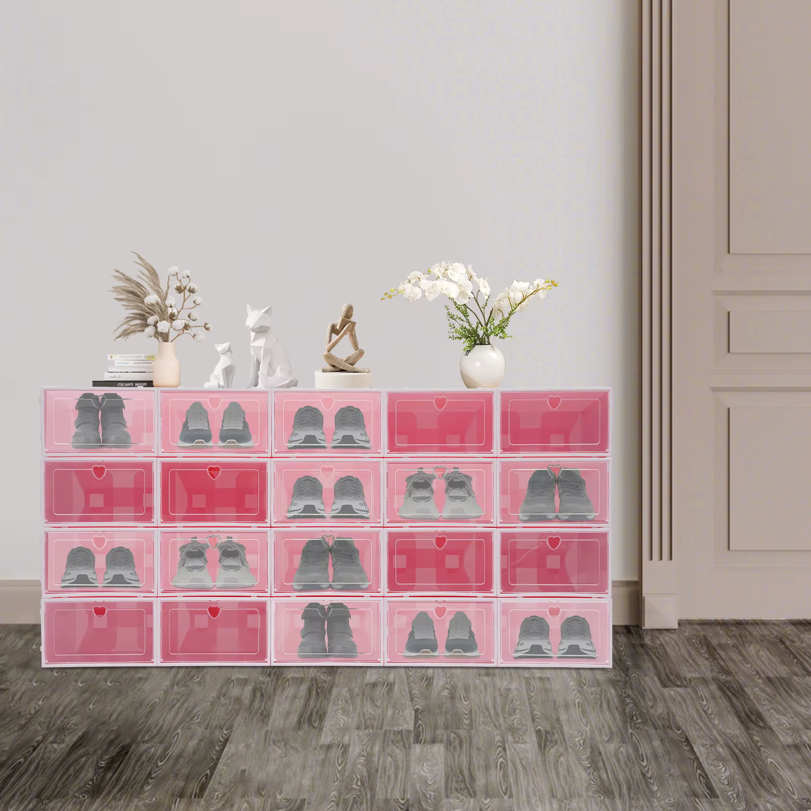 Large Pack of 20 Clear Shoe Storage Boxes Plastic Stackable Space-Saving Foldable Shoe Rack Sneaker Container Bin Holder