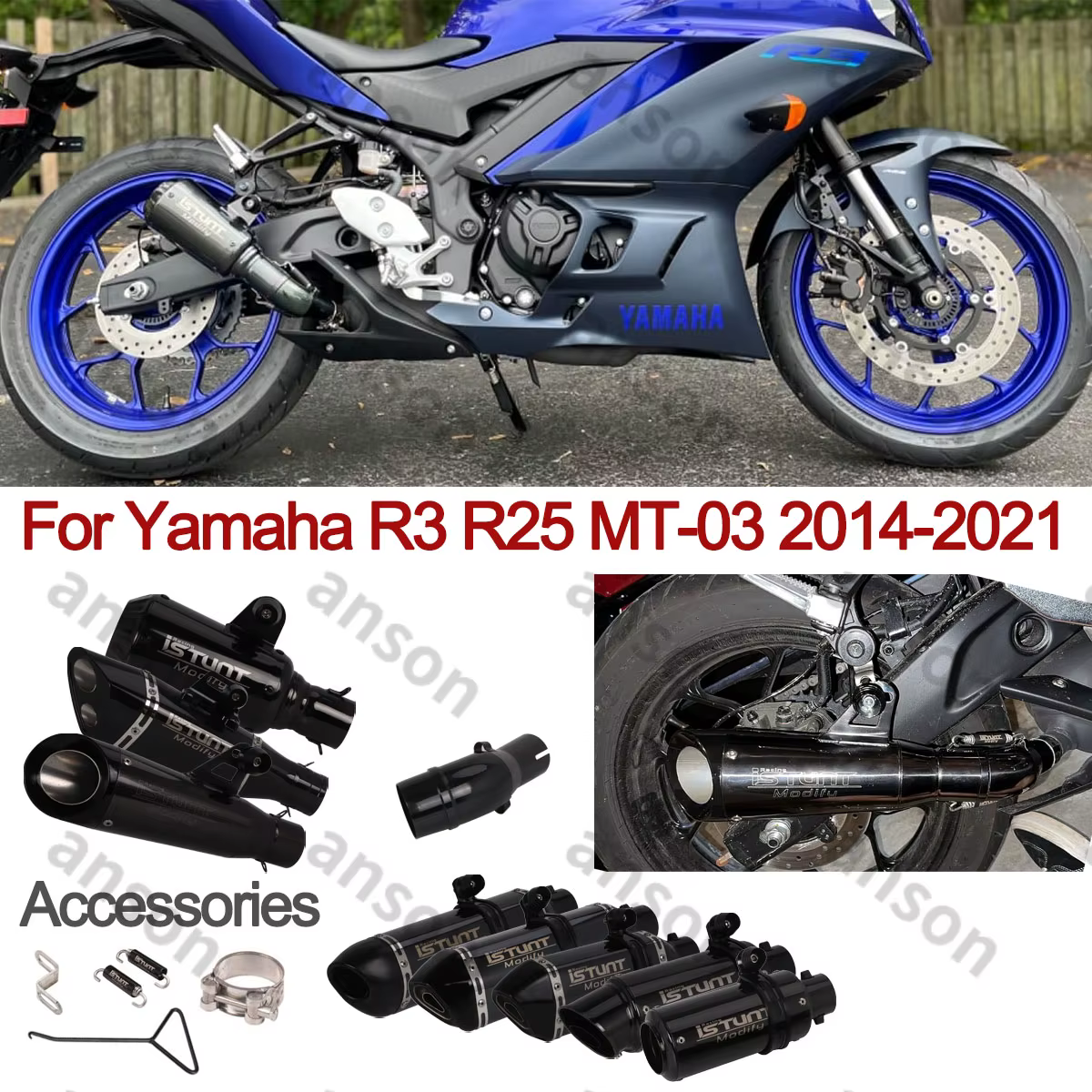 US Stock Slip on Muffler Tail Link Midpipe System For YAMAHA R3  R25 MT03 2014-2024