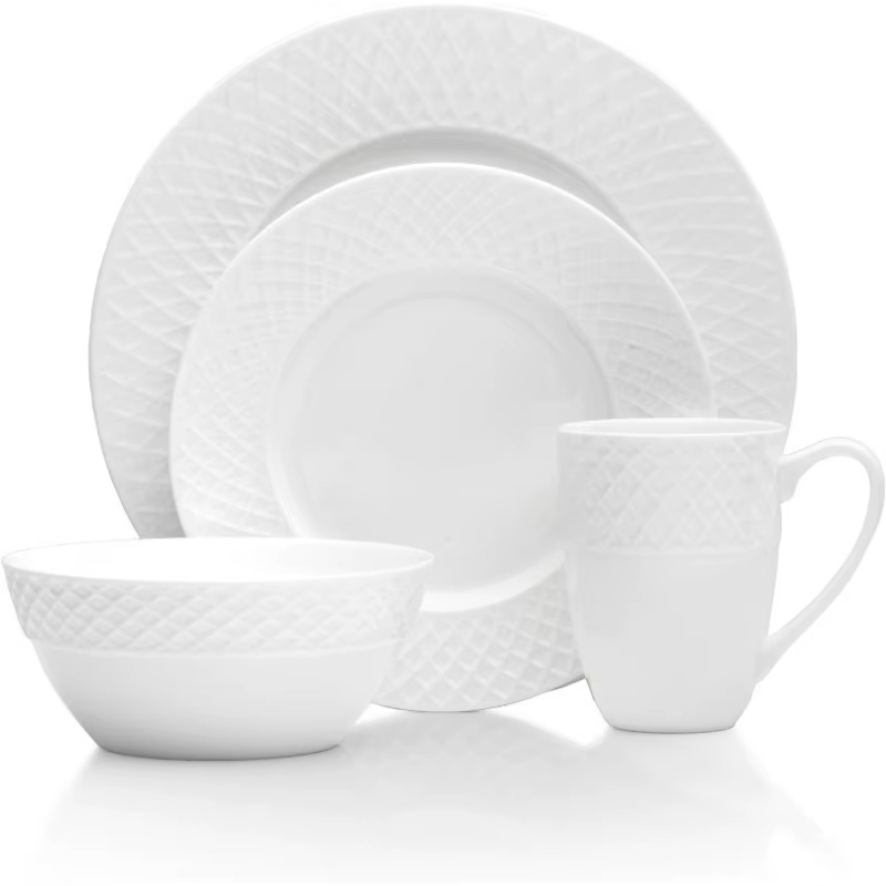 Mikasa Trellis 16 Piece Dinnerware Set, Service for 4, White
