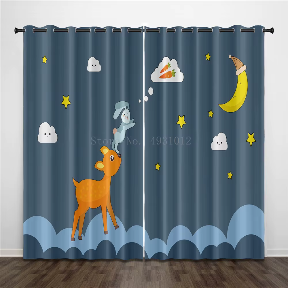 3D Custom Stars and Moon Children's Room Cartoon Curtains Boys and Girls Bedroom Kindergarten Blackout Curtains